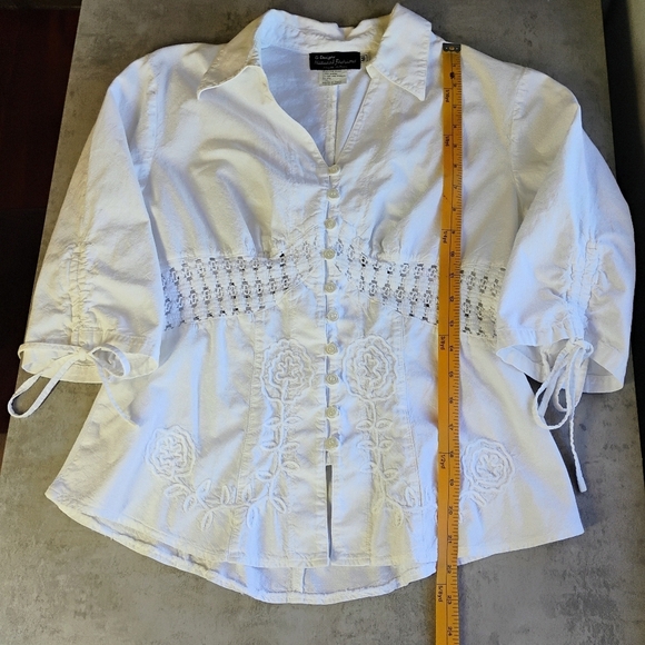 G Designs Y2K White Top Womens Medium Collar Knit Floral Cottagecore Boho Chic - Picture 9 of 12